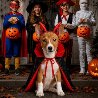 MOFASVIGI Dog Halloween Costume, Devil Horns Vampire Cape for Medium Dogs - Image 6