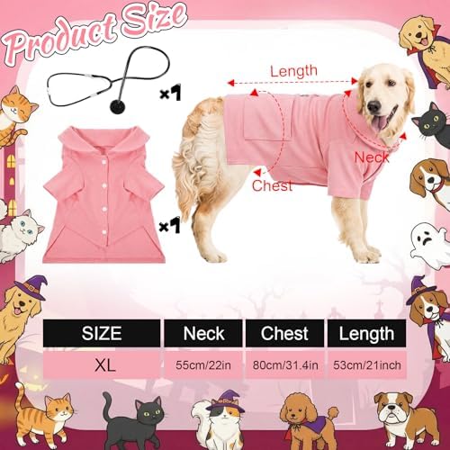 Dog Doctor Costume Cat Surgeon Nurse Costumes with Stethoscope, Pink, XL - Image 2