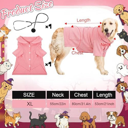 Dog Doctor Costume Cat Surgeon Nurse Costumes with Stethoscope, Pink, XL - Image 2