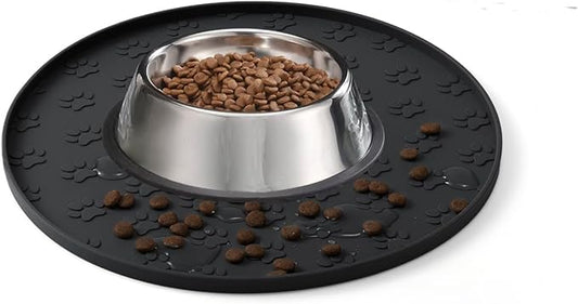 Dog Food Mat - Waterproof Silicone Cat Mat for Food and Water, Pet Food Mat with Edges for Protecting Floors(1Pack Black)