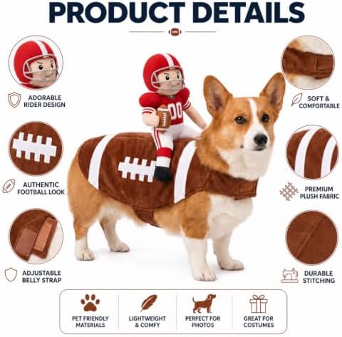 Dog Football Costume with Football Player Rider Funny Dog Costume for Medium Dogs Cute Weiner Dog Costume Dachshund Outfits Pets Cosplay Clothes for Party(Medium) - Image 6