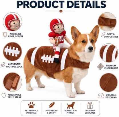 Dog Football Costume with Football Player Rider Funny Dog Costume for Medium Dogs Cute Weiner Dog Costume Dachshund Outfits Pets Cosplay Clothes for Party(Medium) - Image 6