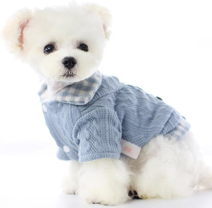 Dog Princess Sweater for Small Dogs Thick Shirt Plaid Clothes Costume Pet Girl Cute Coat Outfits Fall Costumes Winter Dog Sweaters (L,Blue) - Image 3