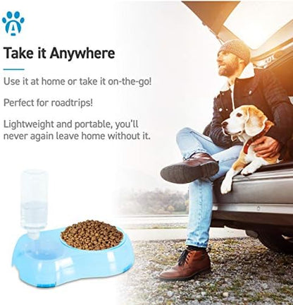Slow Feeder Bowl, Elevated, Double Transparent for Cats, Small Dogs, Pet Automatic Water Feeder with Water Bottle