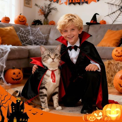 Olanrun Dog Costume - Dog Halloween Costumes Vampire Cloak, Wizard Outfit, Witch Cosplay Apparel Cape - Funny Party Dress Up Halloween Pet Costumes for Small Dogs, Cats (Black Red) - Image 5