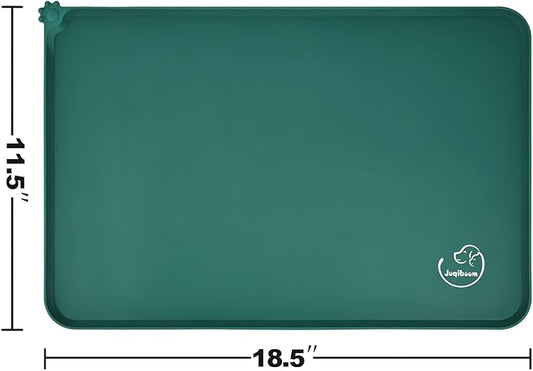 Silicone Waterproof Dog Cat Pet Feeding Mats, Non Slip, Easy Clean Pet Dog Cat Bowl Mats Placemat (18.5" x 11.5") Hunter Green
