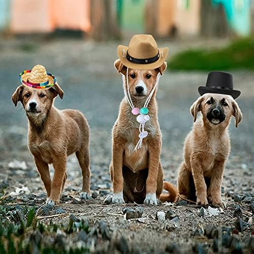 Yewong 3 Pieces Pet Hat Pet Formal Top Hat Mexico Sombrero Hat Cowboy Hat Dog Cat Pet Costume Hat for Halloween Party Photo Props Supplies one Size - Image 6