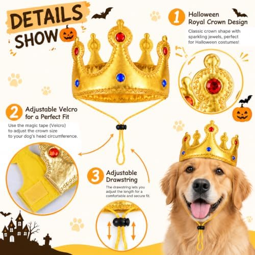 Dog Halloween Costumes for Large Dogs,Funny Dog Costume King Crown Cape(L) - Image 5