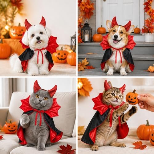 Dog Halloween Costumes,Devil Dog Costumes Cape Hairband for Dogs Medium - Image 4