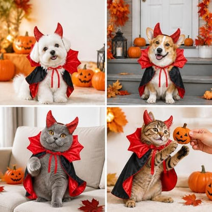 Dog Halloween Costumes,Devil Dog Costumes Cape Hairband for Dogs Medium - Image 4