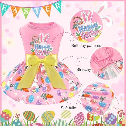 XPUDAC Happy Easter Day Dog Dress for Small Dogs Girl Bunny Eggs Tulle Holiday Puppy Clothes Pet Outfit, Cat Costume -Medium - Image 3