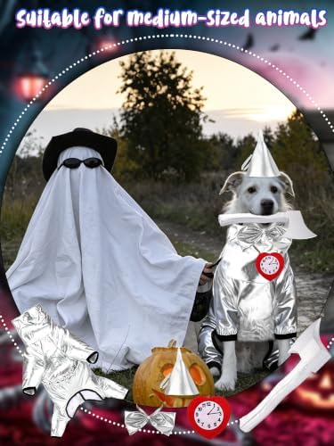 6 Pcs Halloween Dog Metallic Cosplay Costume Kit, Silver Gray, Medium - Image 5
