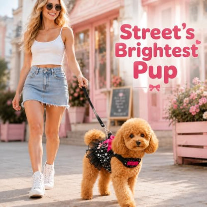Sequin Dog Costume Harness Dress with Leash, Pet Outfit XS - Image 2