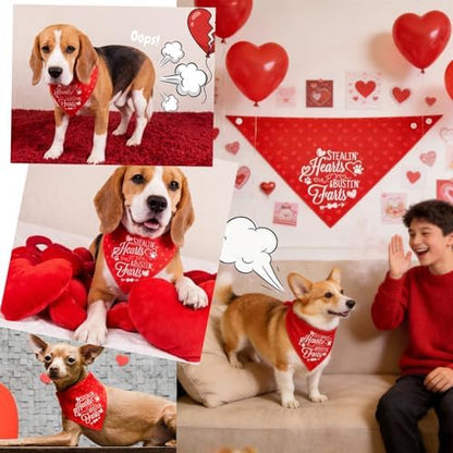 Reversible Dog Bandanas for Valentine's Day - Cute Lettering & Heart Pattern 2-in-1 Holiday Costume Pet Scarf, 1pack Snap Button Bandana for Medium & Large Breed (30-75lbs) - Image 4