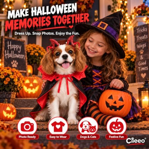 2 Piece Dog Cat Halloween Costume, Vampire Devil Cape Cloak with Horn Headband, Red Black Pet Costume for Small Medium Dogs Cats, Halloween Cosplay Party Dress Up Accessories - Image 7