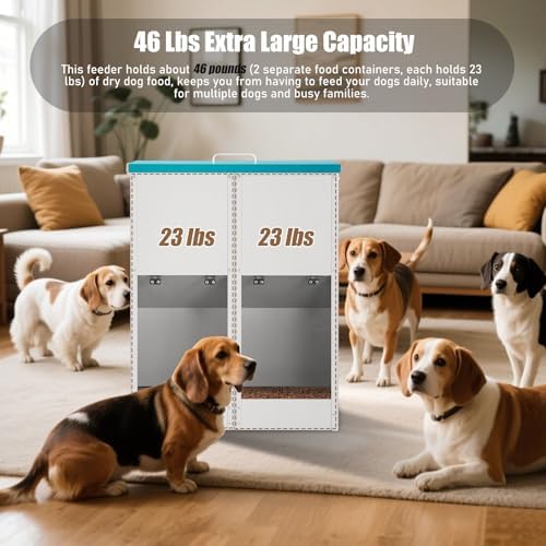 46Lb Gravity Automatic Dog Feeder for 2 Dogs, No Assembly Required