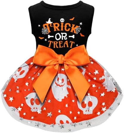 Dog Halloween Costumes Dog Dress Halloween Costumes for Dogs Funny Puppy Dress with Bow for Small Medium Large Dogs Pumpkin Witch Bat Pet Costume Halloween by BAOBICUTE