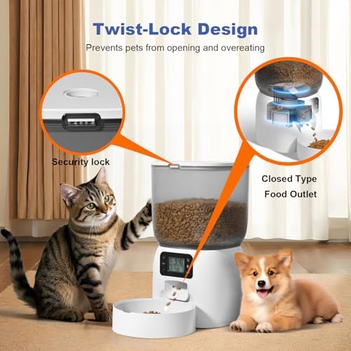 ANDOLL HOME Automatic Cat Feeder, 3L Cat Food Dispenser with 10s Voice Recorder, Pet Feeder up to 8 Meals per Day, Timed Dog Feeder