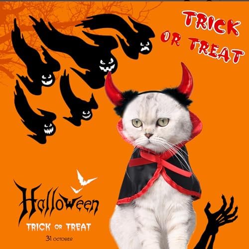 Halloween Medium Dog Costume 2PACK Cute Cat Dog Cape Cosplay Devil Hat Headband Adjustable Vampire Cloak Demon Hair Hoop Funny Pet Cape Outfits for Medium Large Dogs Holiday Dress Supplies - Image 7