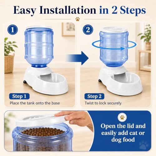 Automatic Dog Feeders - 3 Gallon Capacity Gravity Food Dispenser for Large Dogs and Cats