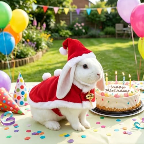 NAMSAN Pet Christmas Costume for Cats Small Dogs Rabbits, Santa Cat Hat with Red Cloak, Small Dog Xmas Hat Coat, Red Christmas Cat Outfit for Holiday Party Cosplay Statue Decoration - Image 3