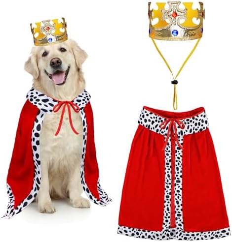 Dog Halloween Costumes, Dog King Costume Funny Pet King Cloak and Crown Set Prince Cape Halloween Costumes for Small Medium Large Dogs Pets (Large) by Unknown