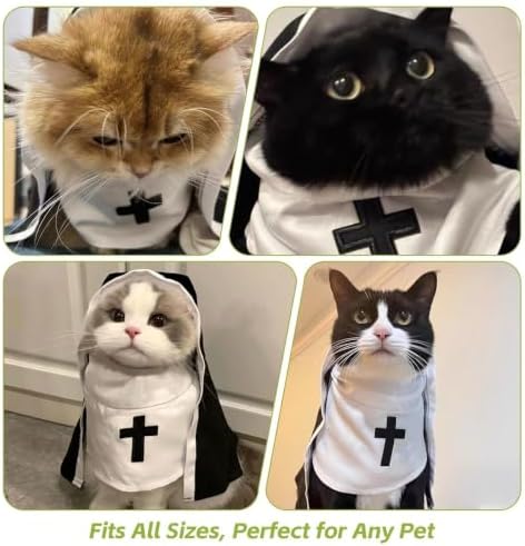 MANON ROSA Cat Halloween Costume, Funny Nun Dress for Cats & Small Dogs, M - Image 3