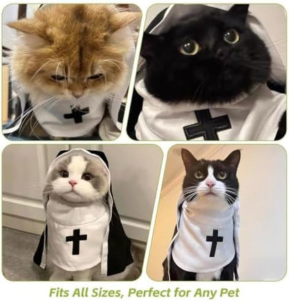 MANON ROSA Cat Halloween Costume, Funny Nun Dress for Cats & Small Dogs, M - Image 3