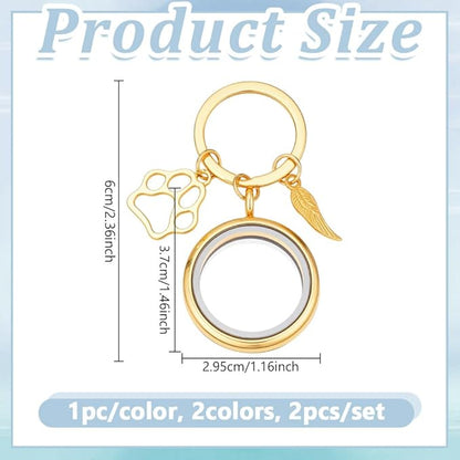 NBEADS 2 Pcs 2 Colors Pet Personalized Picture Keychain, 2.36inch Pet Memorial Photo Pet Portrait Locket Keychain with Alloy Rings for Dog Cat Sympathy Gift