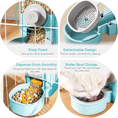 Hanging Cage Auto Small Pet Feeder Waterer Set for Puppy Cats, Blue