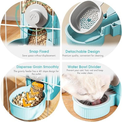 Hanging Cage Auto Small Pet Feeder Waterer Set for Puppy Cats, Blue