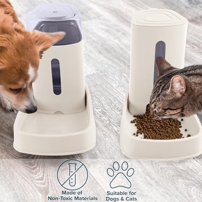 Automatic Cat Feeder and Water Dispenser - 2-Pack 3.8L/1G Pet Bowls - Gravity Automatic Cat and Dog Feeding Station - Pet Supplies by PETMAKER (White)