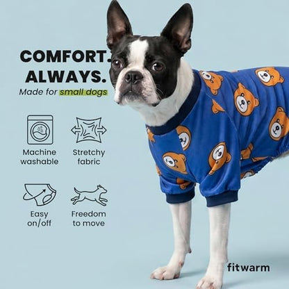 Fitwarm Cute Bear Dog Pajamas, Dog Clothes for Small Dogs Boy Girl, Fleece Pet Onesie with Feet, Royal Blue, Brown, Large - Image 6