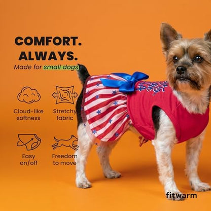 Fitwarm Pawty in the USA Dog Patriotic Dress, 4th of July Clothes for Small Dogs Girl, Festive Pet Outfit, Red, White, Blue, XS - Image 6