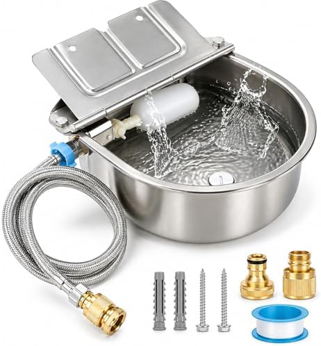FHTONGE 304 Stainless Steel Automatic Dog Water Bowl Dispenser with Outfall