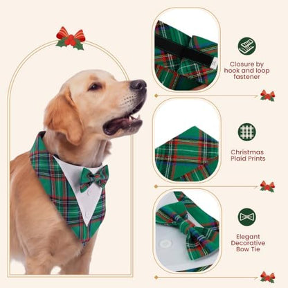 FUAMEY Dog Tuxedo, Christmas Bow Ties for Dogs Holiday Plaid Dog Bandanas - Image 5