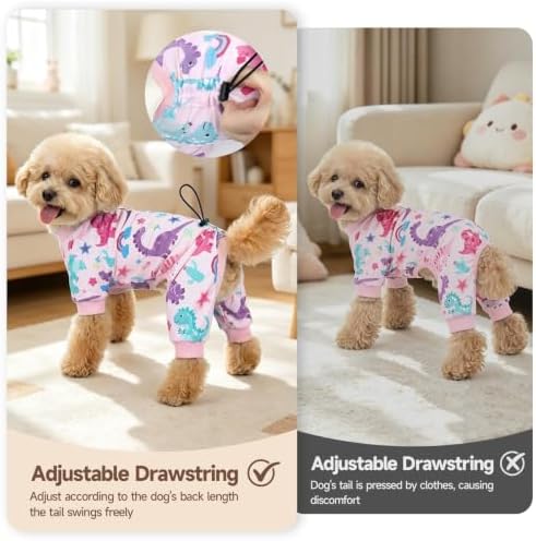 XPUDAC 4 Pack Dog Pajamas for Small Dogs, Cute Puppy Clothes with Drawstring Adjustable, Stretchy Soft Dogs Pjs Onesie Shed Defender Doggie Suit Pet Clothes Girl Outfit, XXS - Image 6