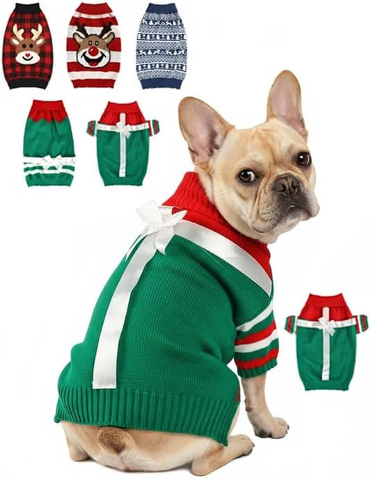 Dog Christmas Sweater, Soft Warm Pet Clothes Coat for Small Medium Large Dogs and Cats Boy Girl, Fall Cozy Holiday Turtleneck Knitting Collar Pullover Pup Outfit Costume for Thanksgiving New Year