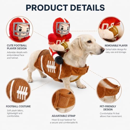 Dog Football Costume with Football Player Rider Funny Dog Costume for Large Dogs Cute Pet Costume Dachshund Outfits Pets Cosplay Clothes for Party (Large) - Image 6