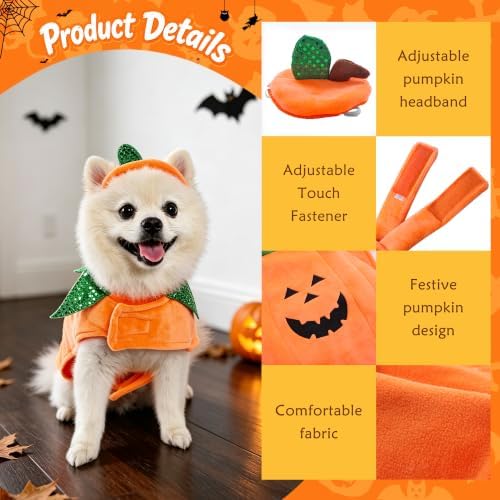 Yoption Halloween Dog Pumpkin Costumes with Hat for Dogs Cats, X-Large - Image 2
