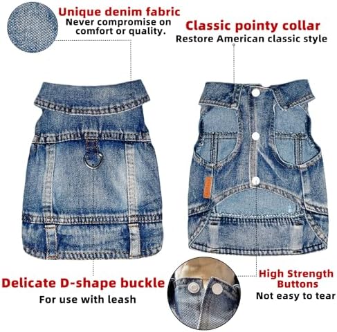 Dog Jean Jacket,Pet Blue Denim Coat,Puppy Costumes,Small Dogs Clothes(S) - Image 3