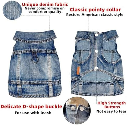 Dog Jean Jacket,Pet Blue Denim Coat,Puppy Costumes,Small Dogs Clothes (XXL) - Image 3