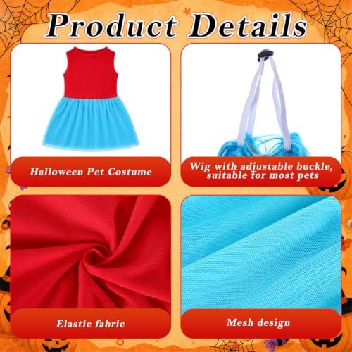 Gilprop 2 Pcs Halloween Dog Costume with Blue Wig for Dog Tutu Dress, XL - Image 3