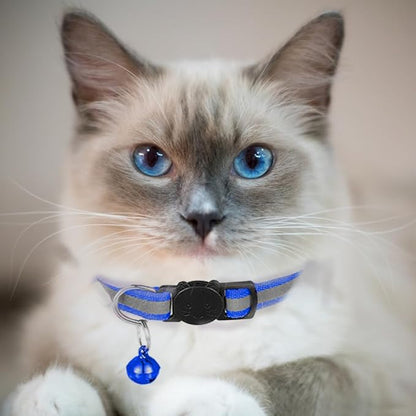 2 Pack Cat Collars Quick Release Reflective Kitten Collar with Bell & Safety Release (Dark Blue)