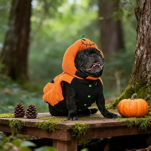 FUAMEY Dog Pumpkin Costume, Pet Halloween Costumes Coat Hat Set - Image 6