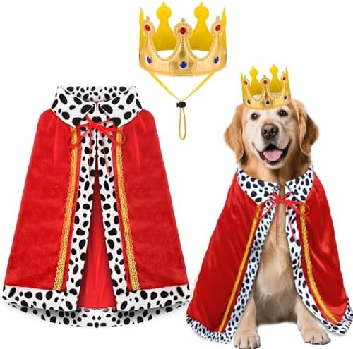Large Dog Halloween Costumes Dog King Costumes Cape Crown for Medium Dogs Funny King Prince Halloween Cosplay Costume for Large Medium Size Dogs Cats by Unknown