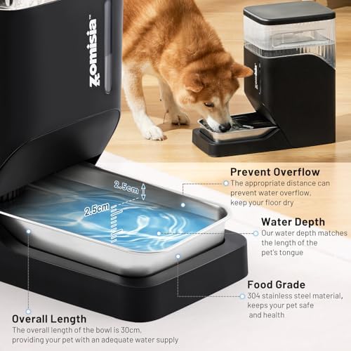ZOMISIA 2.1 Gallon Gravity Dog Water Dispenser with Stainless Steel Bowl