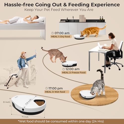 UBPET F10 Automatic Cat Feeder Wet Food, Semiconductor Cooling 5 Meal Timed Meat Dispenser, 24-Hour Freshness 3 Cooling Modes, Dry and Wet Food Automatic Feeder for Cats and Dogs