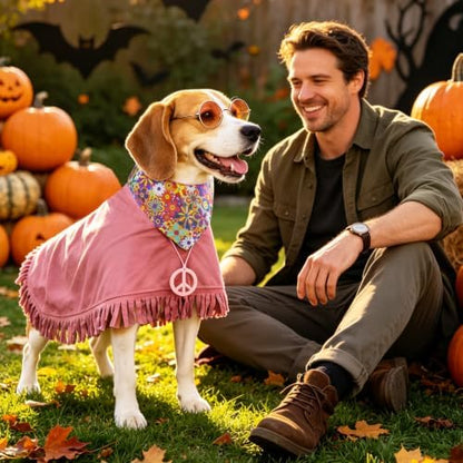 SCENEREAL 4 Pcs Hippie Dog Halloween Costume, Poncho Sunglasses Bandana - Image 3