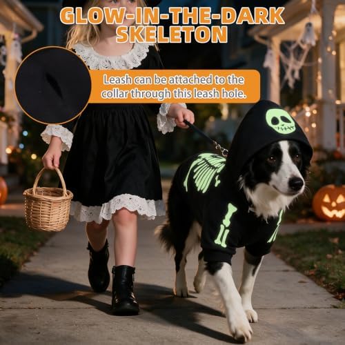 KOOLTAIL Halloween Dog Skeleton Costume, Glow in the Dark Dog Hoodie Outfit - Image 4